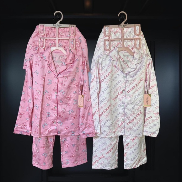 Juicy Couture NWT Qty of 2Sz Girls 7/8 Pink & White Silky Pajama Sets (0719)